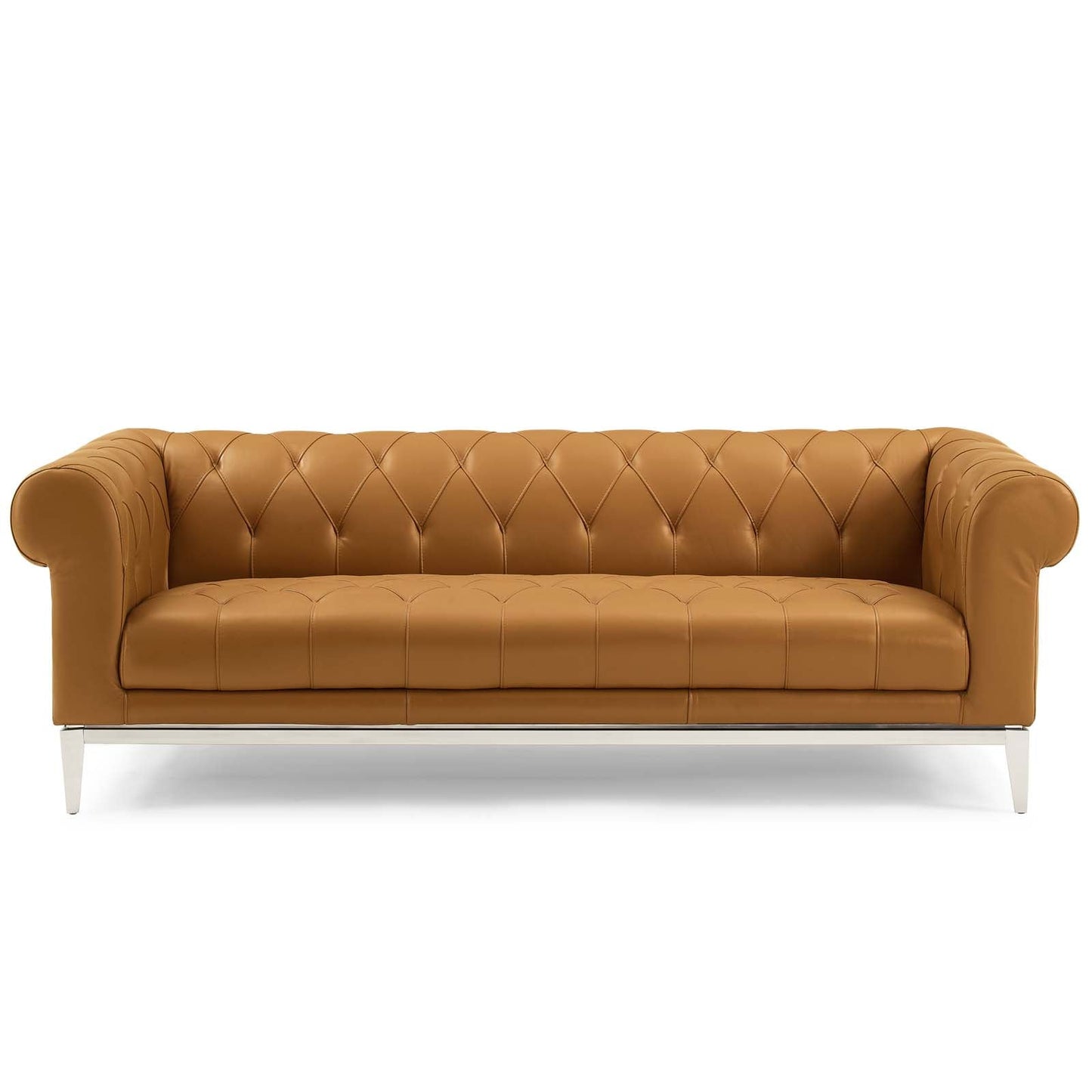 Idyll Tufted Button Upholstered Leather Chesterfield Sofa Tan EEI-3441-TAN