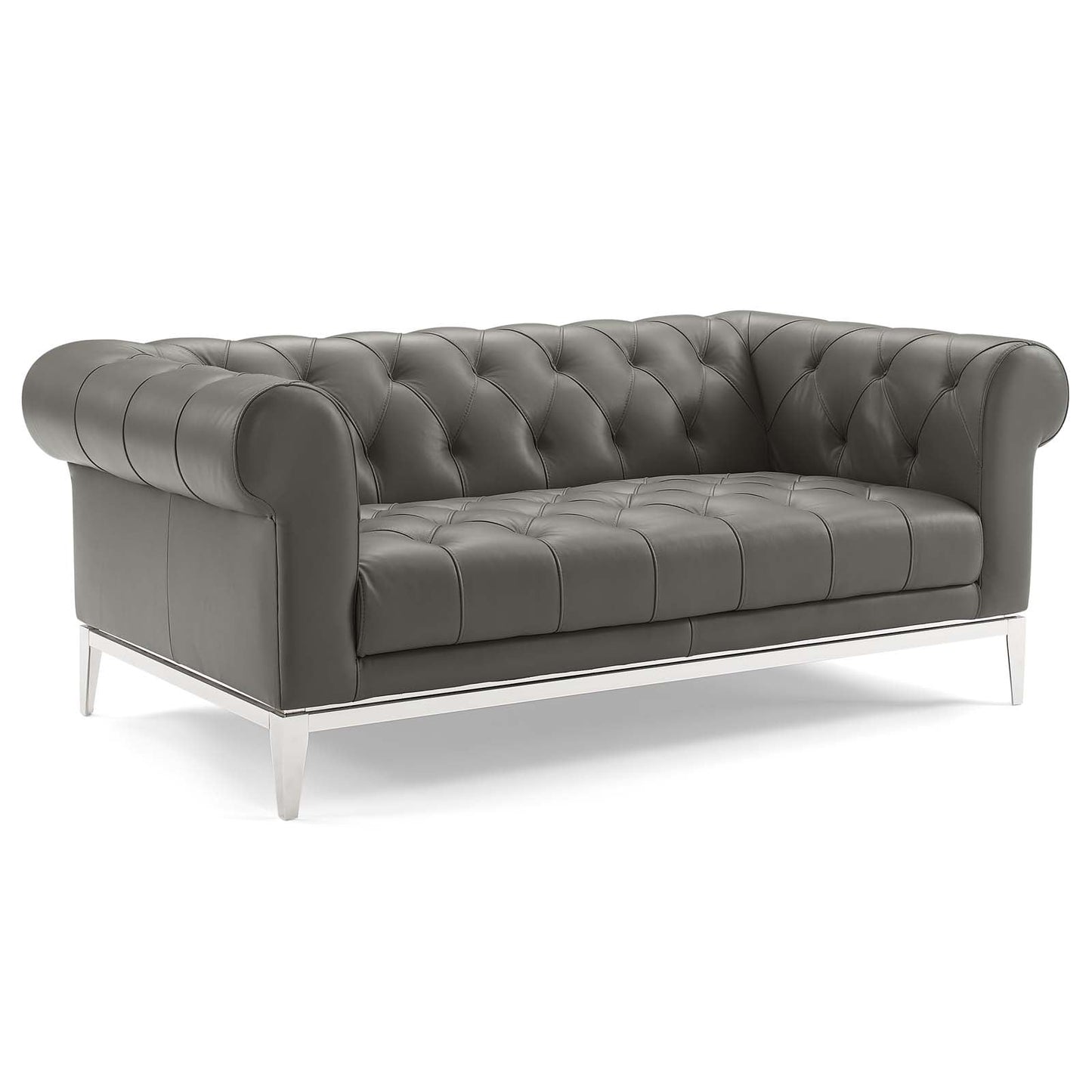 Idyll Tufted Button Upholstered Leather Chesterfield Loveseat Gray EEI-3442-GRY