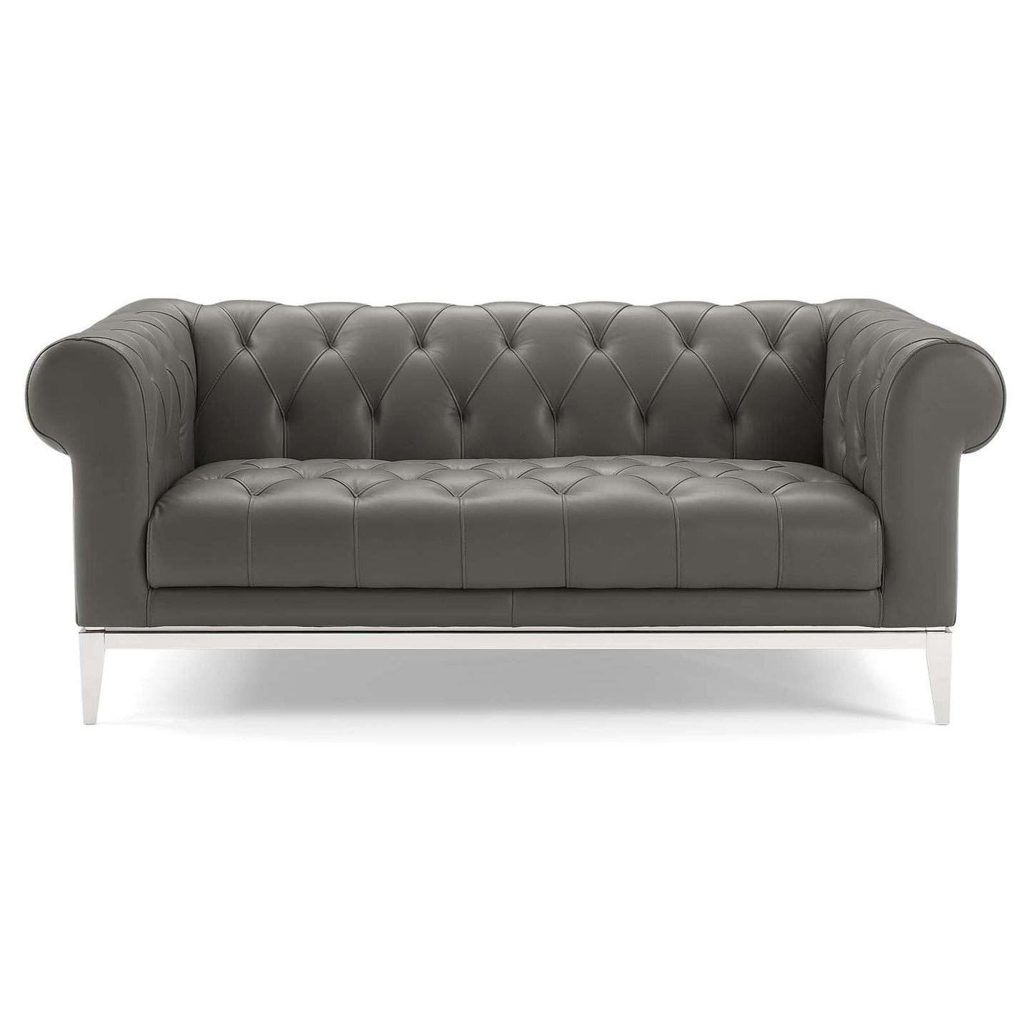 Idyll Tufted Button Upholstered Leather Chesterfield Loveseat Gray EEI-3442-GRY