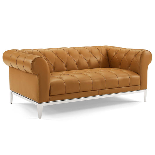 Idyll Tufted Button Upholstered Leather Chesterfield Loveseat Tan EEI-3442-TAN