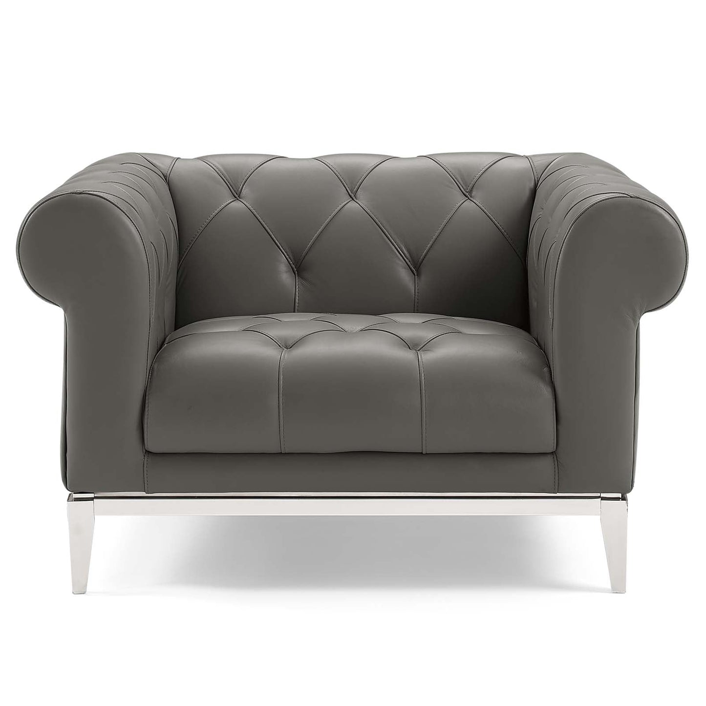 Idyll Tufted Button Upholstered Leather Chesterfield Armchair Gray EEI-3443-GRY