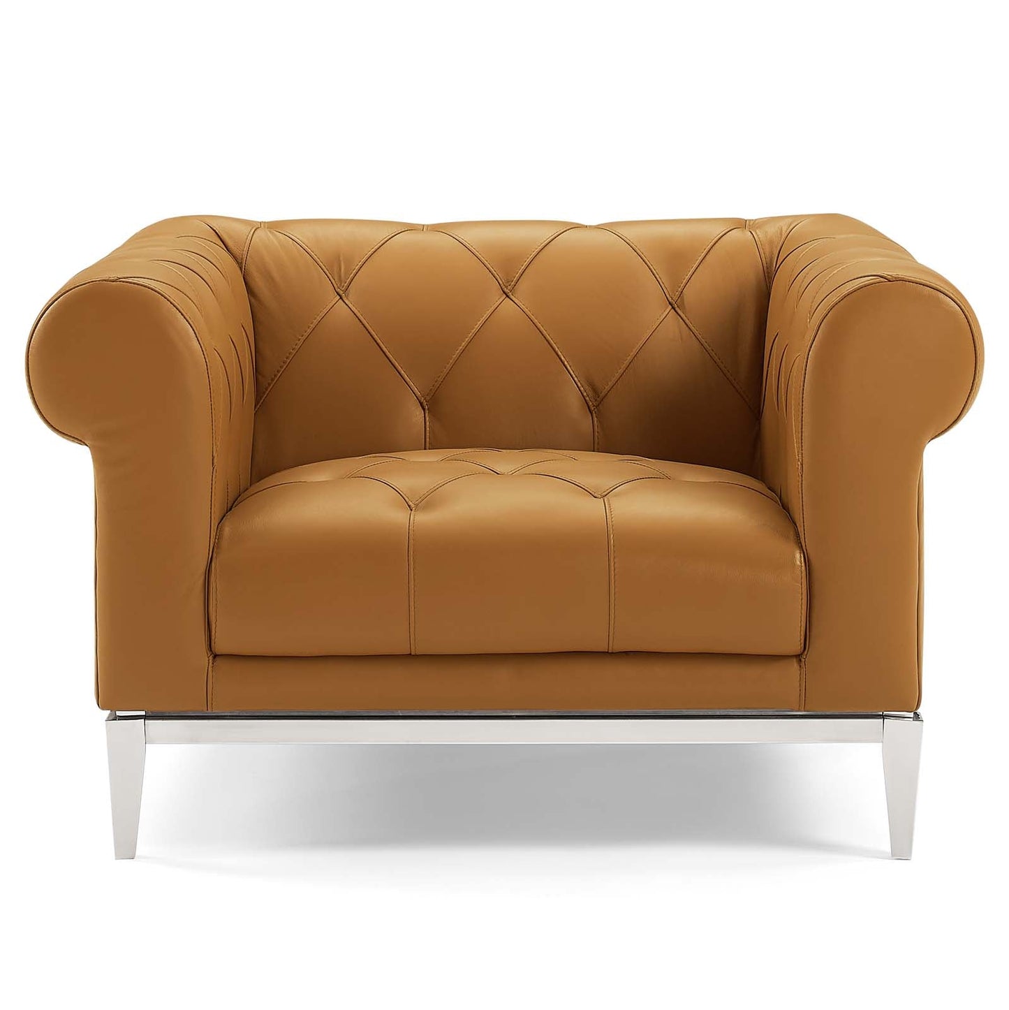 Idyll Tufted Button Upholstered Leather Chesterfield Armchair Tan EEI-3443-TAN