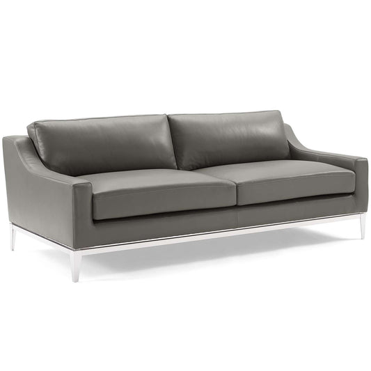 Harness 83.5" Stainless Steel Base Leather Sofa Gray EEI-3444-GRY