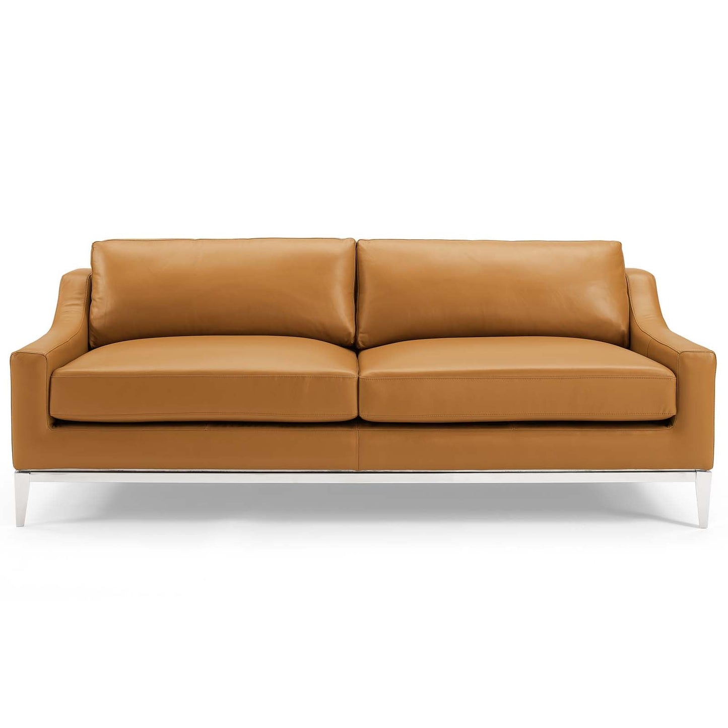 Harness 83.5" Stainless Steel Base Leather Sofa Tan EEI-3444-TAN