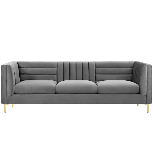 Ingenuity Channel Tufted Performance Velvet Sofa Gray EEI-3454-GRY