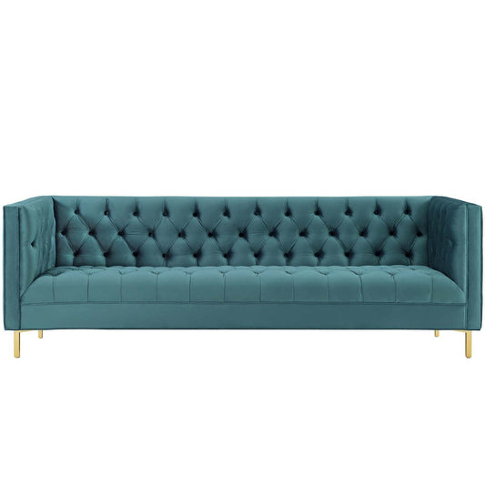 Delight Tufted Button Performance Velvet Sofa Sea Blue EEI-3455-SEA