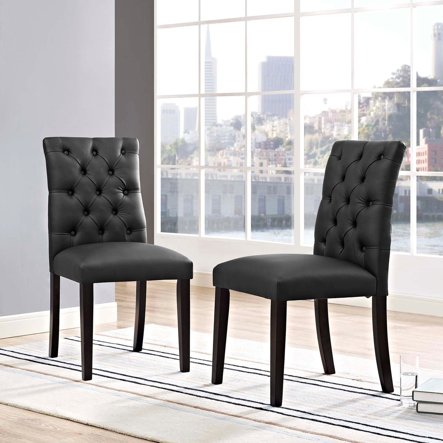 Duchess Dining Chair Vinyl Set of 2 Black EEI-3472-BLK