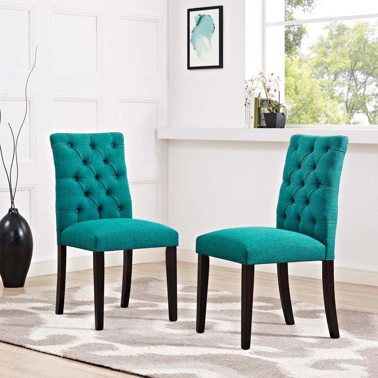 Duchess Dining Chair Fabric Set of 2 Teal EEI-3474-TEA