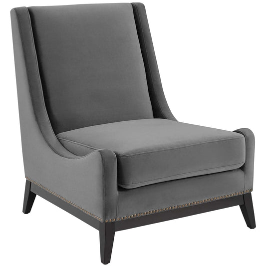 Confident Accent Upholstered Performance Velvet Lounge Chair Gray EEI-3488-GRY