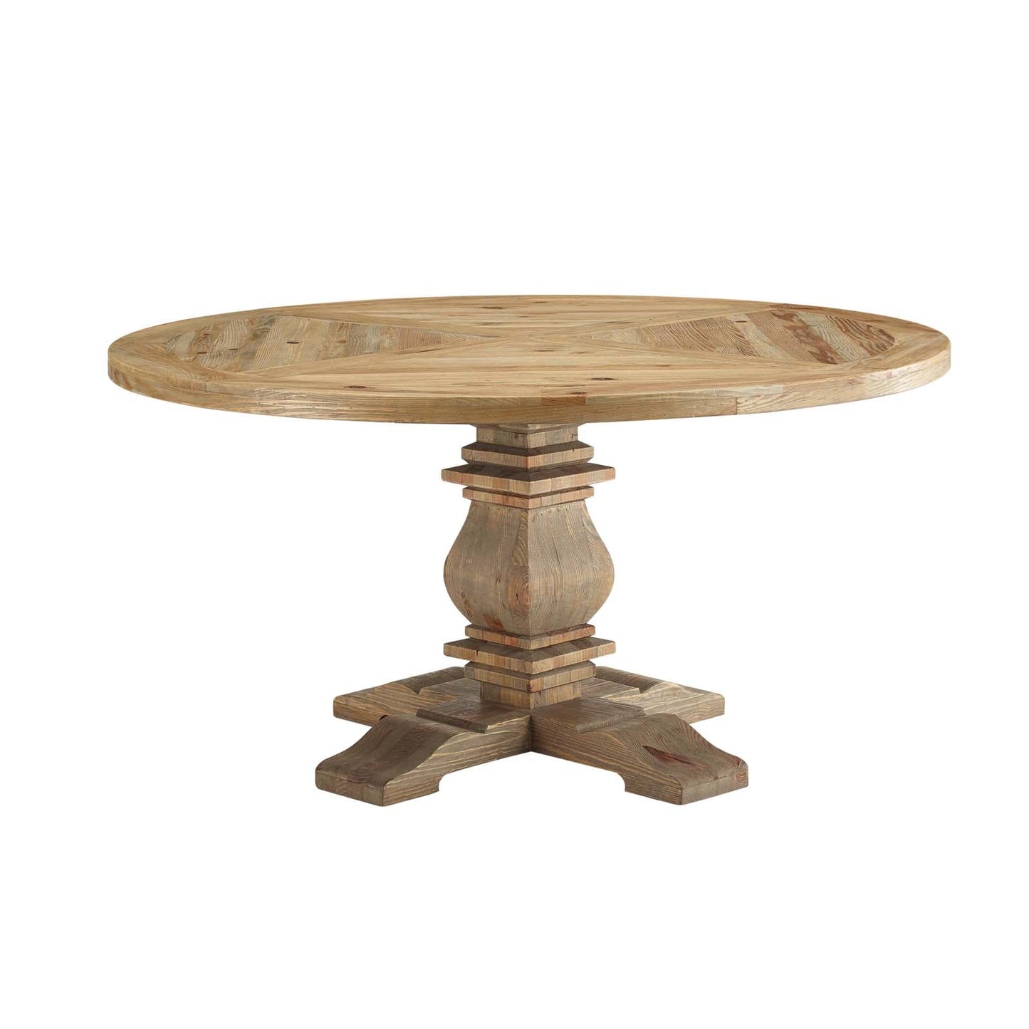 Column 59" Round Pine Wood Dining Table Brown EEI-3493-BRN