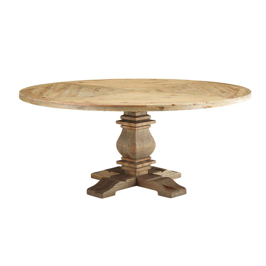 Column 71" Round Pine Wood Dining Table Brown EEI-3495-BRN