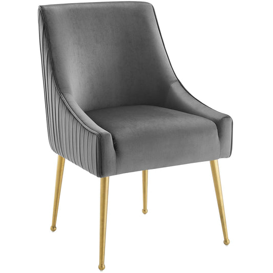 Discern Pleated Back Upholstered Performance Velvet Dining Chair Gray EEI-3509-GRY