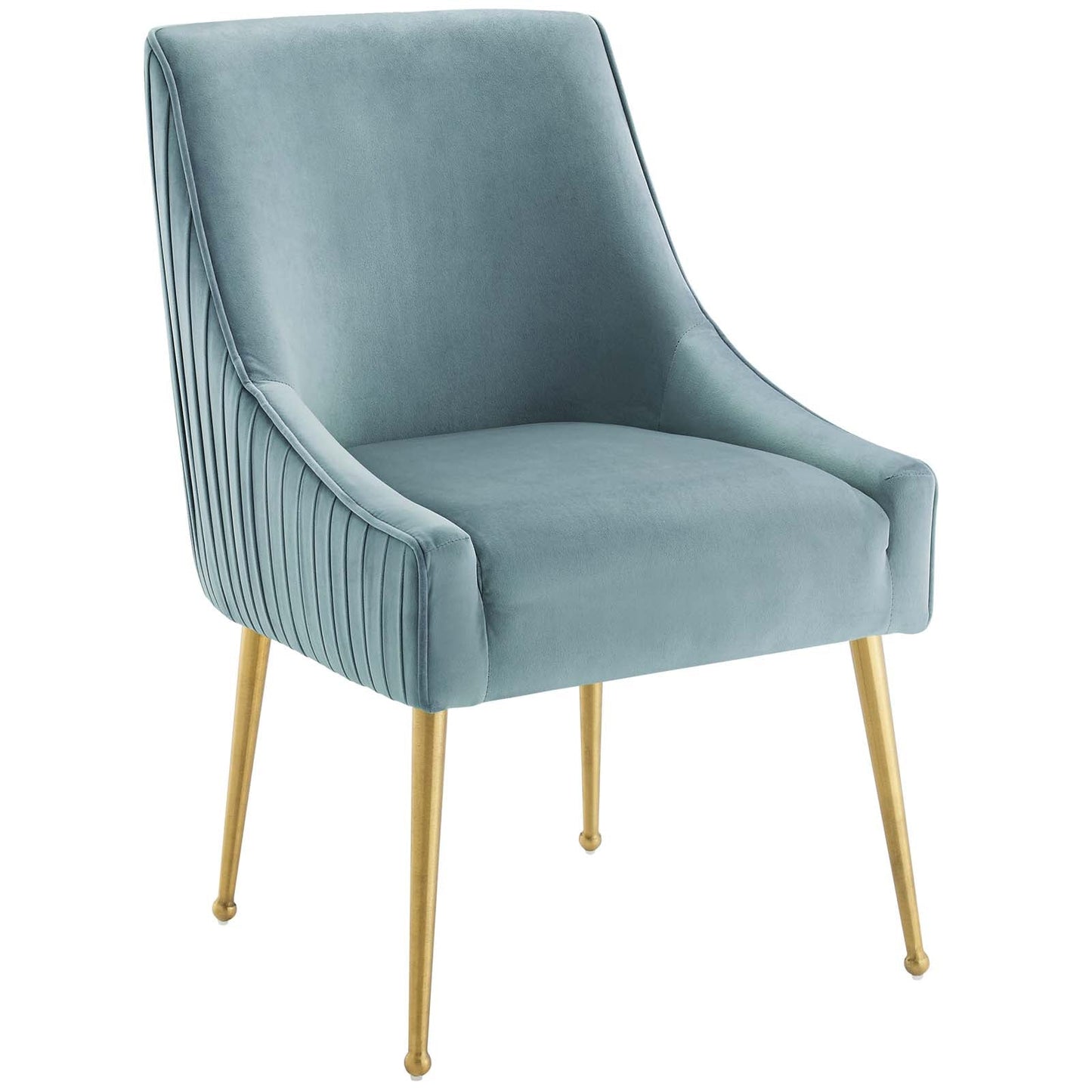 Discern Pleated Back Upholstered Performance Velvet Dining Chair Light Blue EEI-3509-LBU