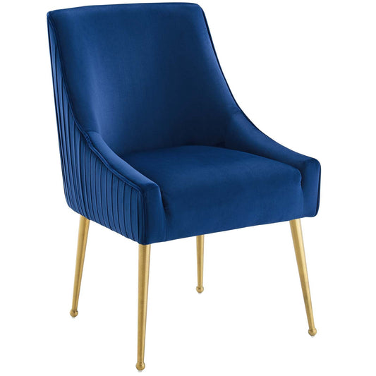 Discern Pleated Back Upholstered Performance Velvet Dining Chair Navy EEI-3509-NAV