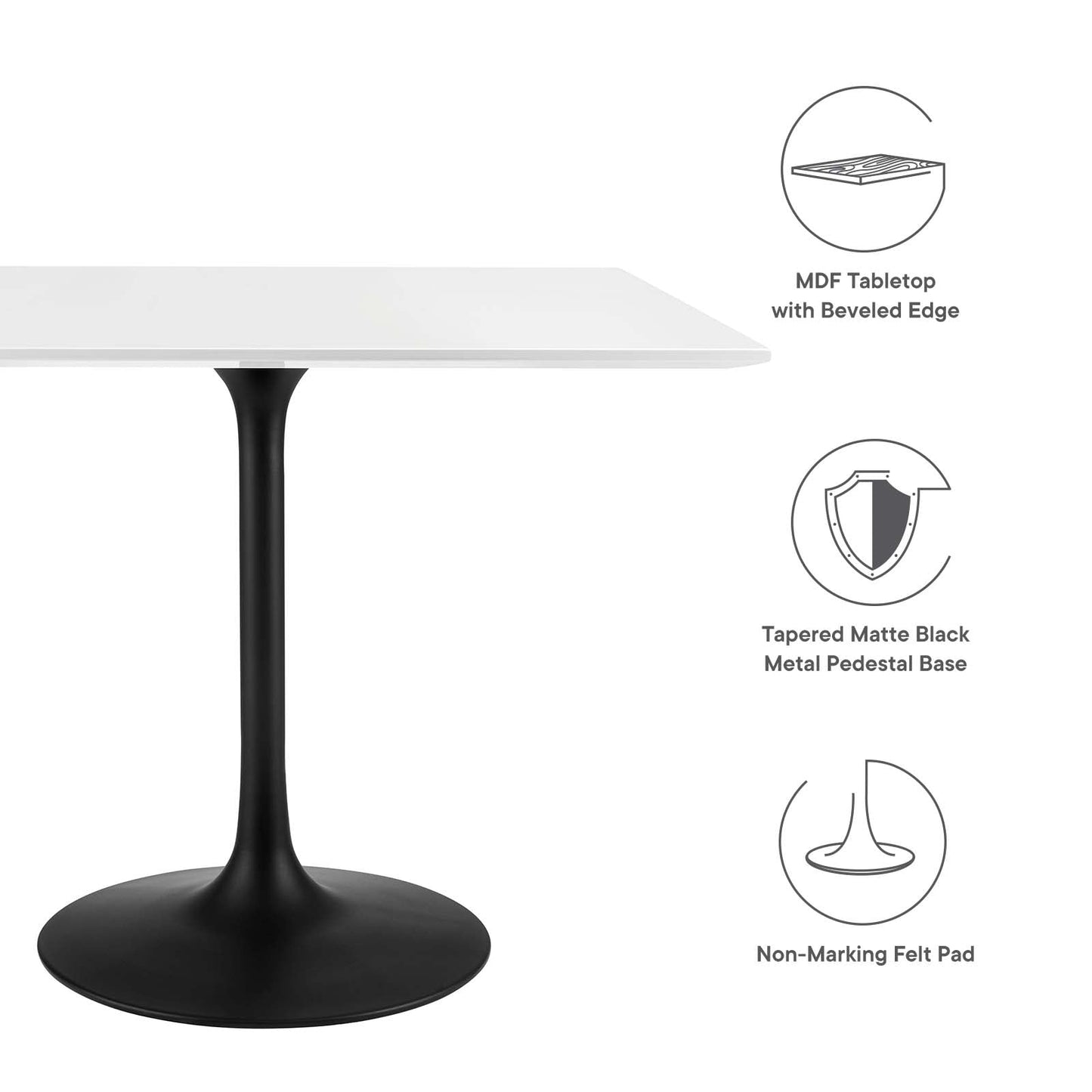 Lippa 36" Square Wood Top Dining Table Black White EEI-3514-BLK-WHI