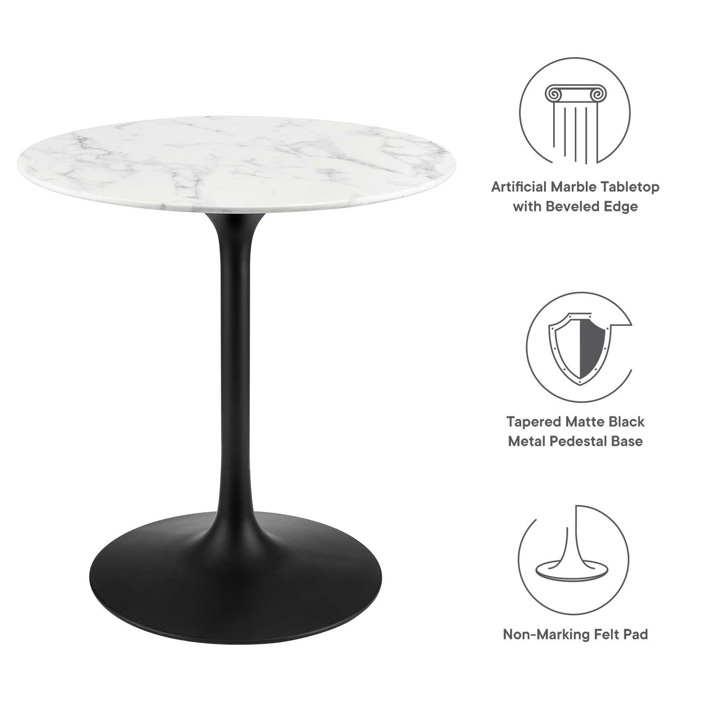 Lippa 28" Round Artificial Marble Dining Table Black White EEI-3515-BLK-WHI