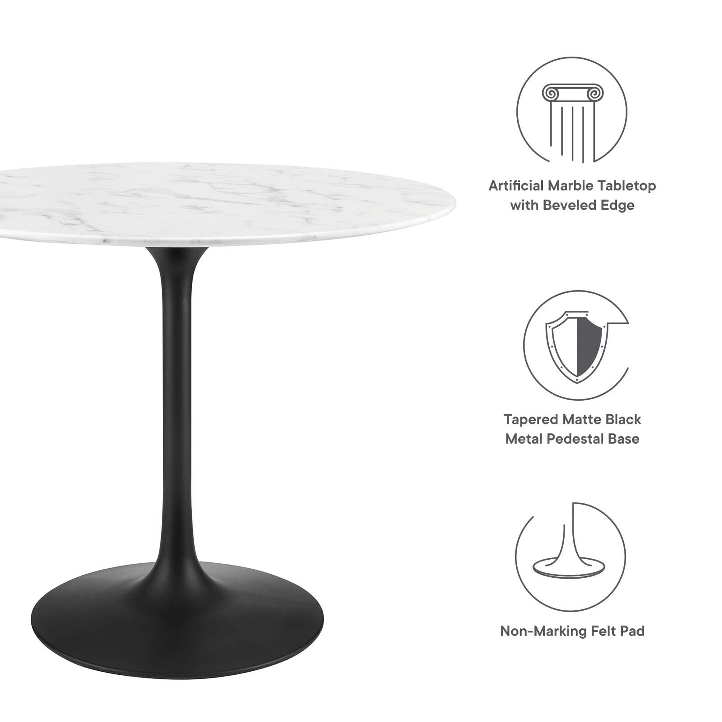 Lippa 36" Round Artificial Marble Dining Table Black White EEI-3516-BLK-WHI