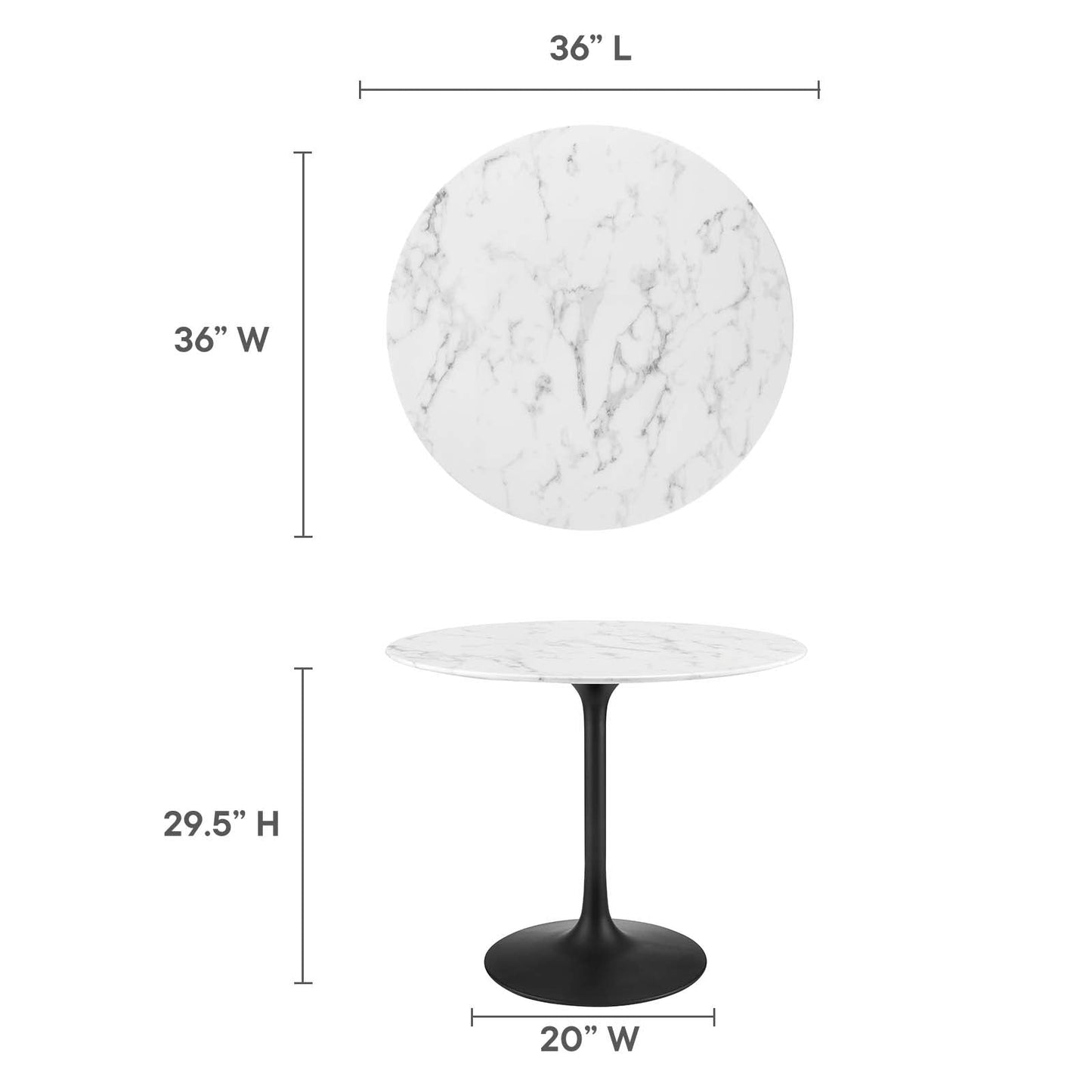 Lippa 36" Round Artificial Marble Dining Table Black White EEI-3516-BLK-WHI