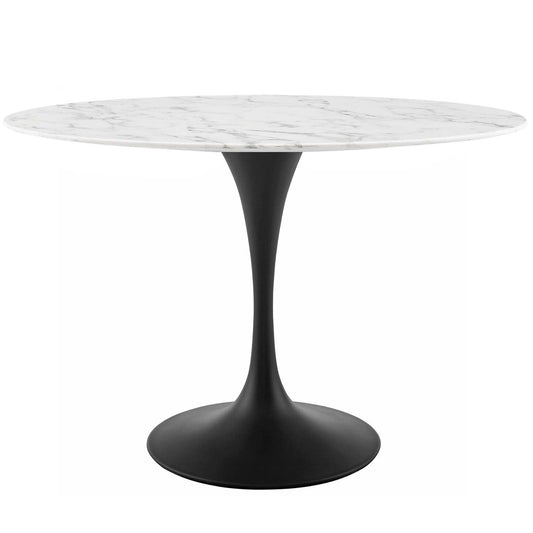 Lippa 48" Oval Artificial Marble Dining Table Black White EEI-3518-BLK-WHI