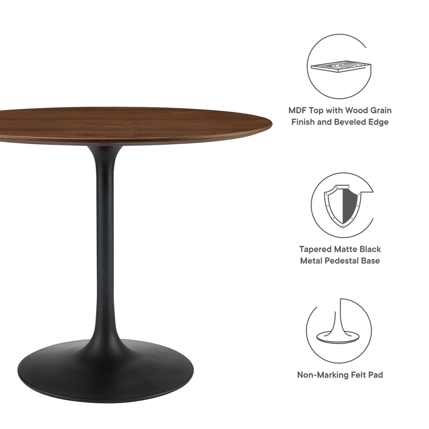 Lippa 36" Round Wood Grain Dining Table Black Walnut EEI-3519-BLK-WAL