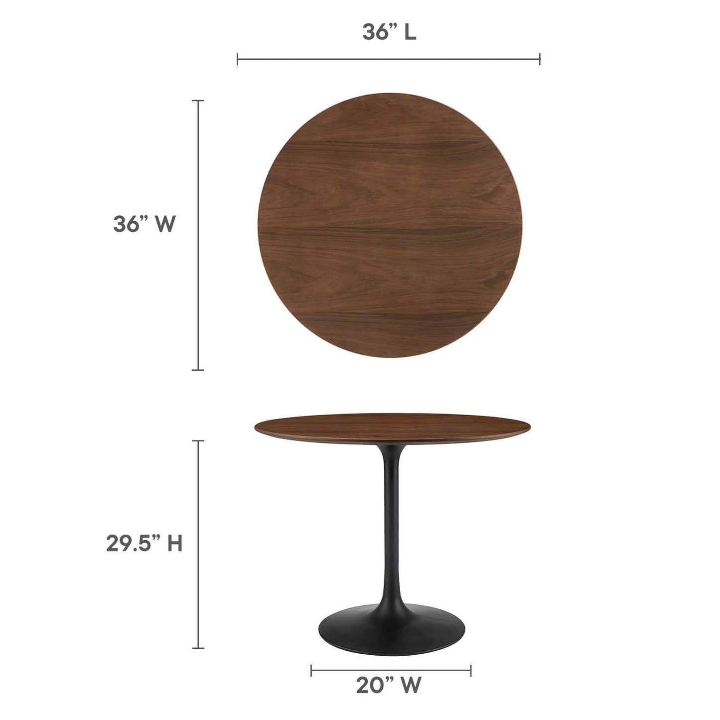 Lippa 36" Round Wood Grain Dining Table Black Walnut EEI-3519-BLK-WAL