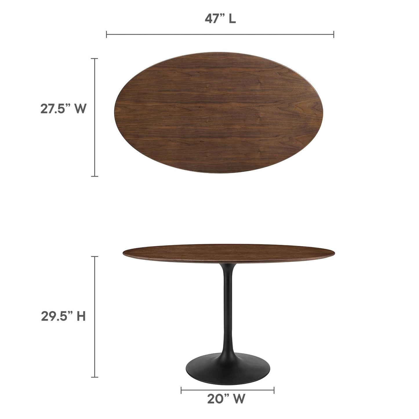 Lippa 48" Oval Wood Grain Dining Table Black Walnut EEI-3520-BLK-WAL