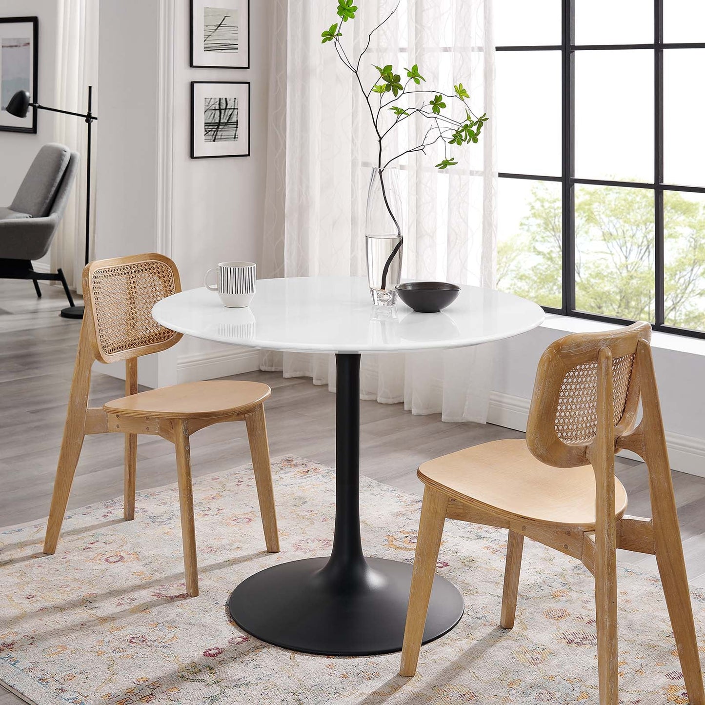 Lippa 40" Round Dining Table Black White EEI-3521-BLK-WHI