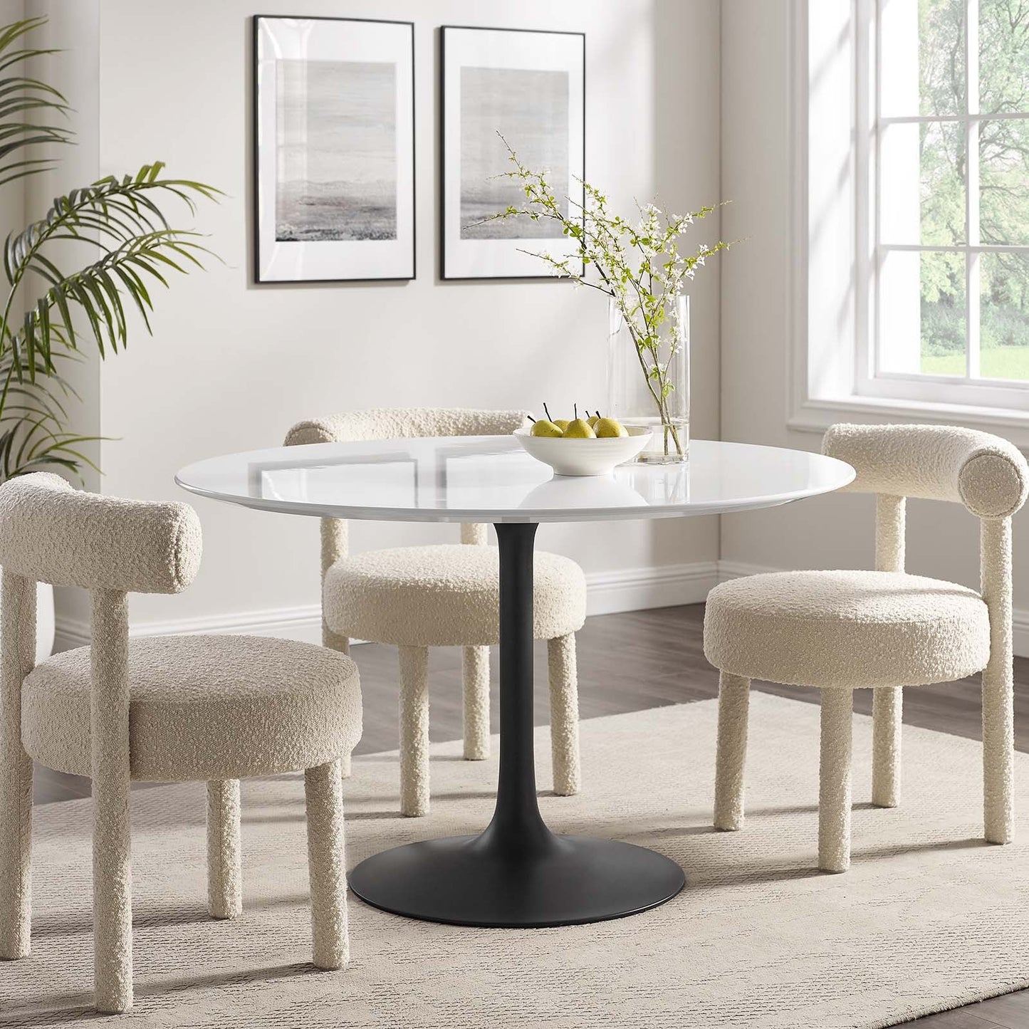 Lippa 48" Round Dining Table Black White EEI-3522-BLK-WHI