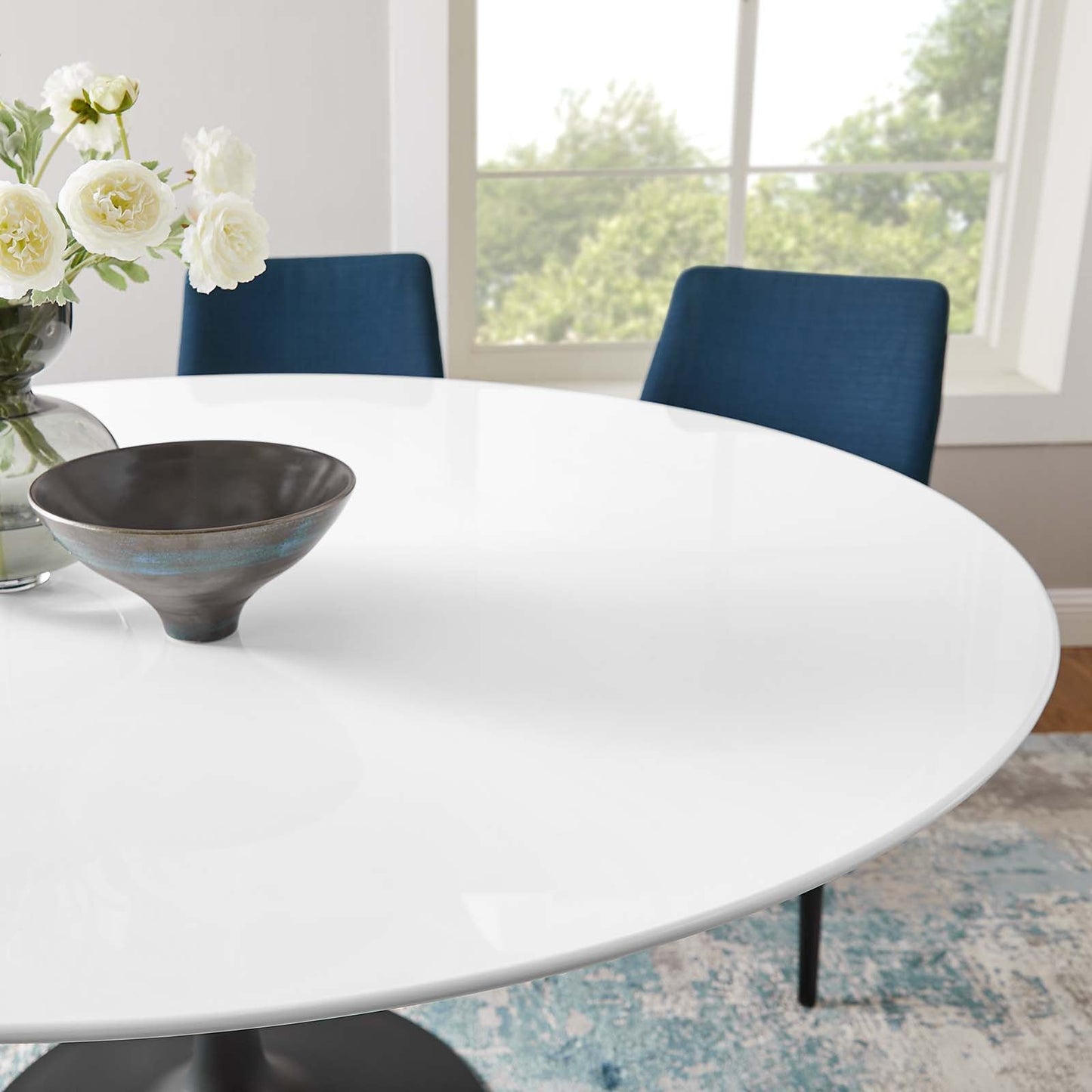 Lippa 60" Round Dining Table Black White EEI-3524-BLK-WHI