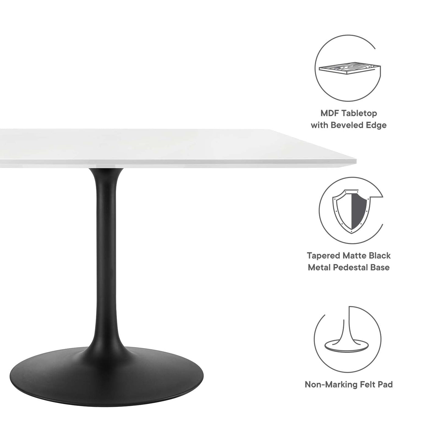 Lippa 48" Square Dining Table Black White EEI-3525-BLK-WHI