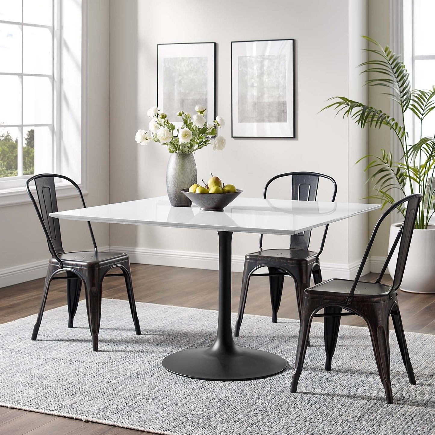 Lippa 48" Square Dining Table Black White EEI-3525-BLK-WHI