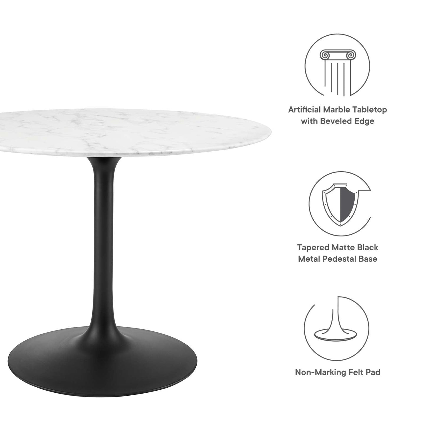 Lippa 40" Round Artificial Marble Dining Table Black White EEI-3526-BLK-WHI