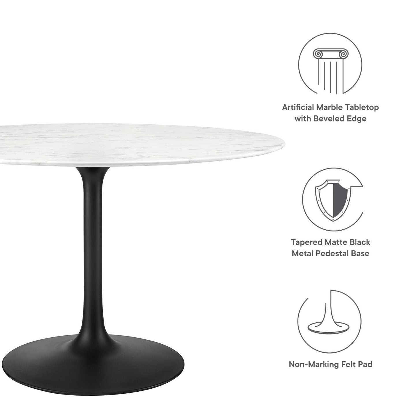 Lippa 48" Round Artificial Marble Dining Table Black White EEI-3527-BLK-WHI