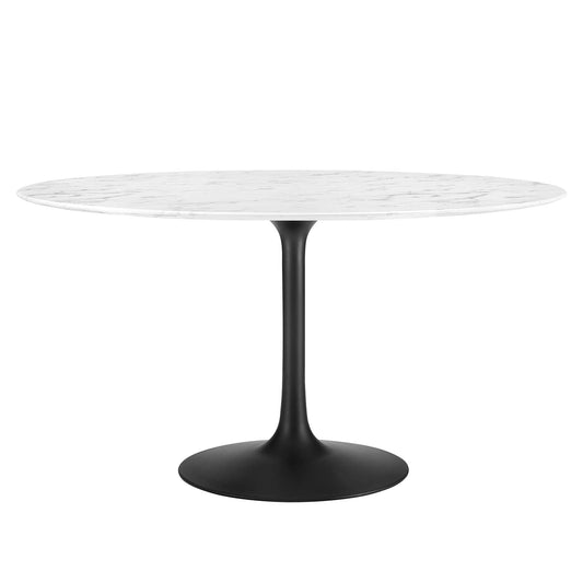 Lippa 54" Round Artificial Marble Dining Table Black White EEI-3528-BLK-WHI