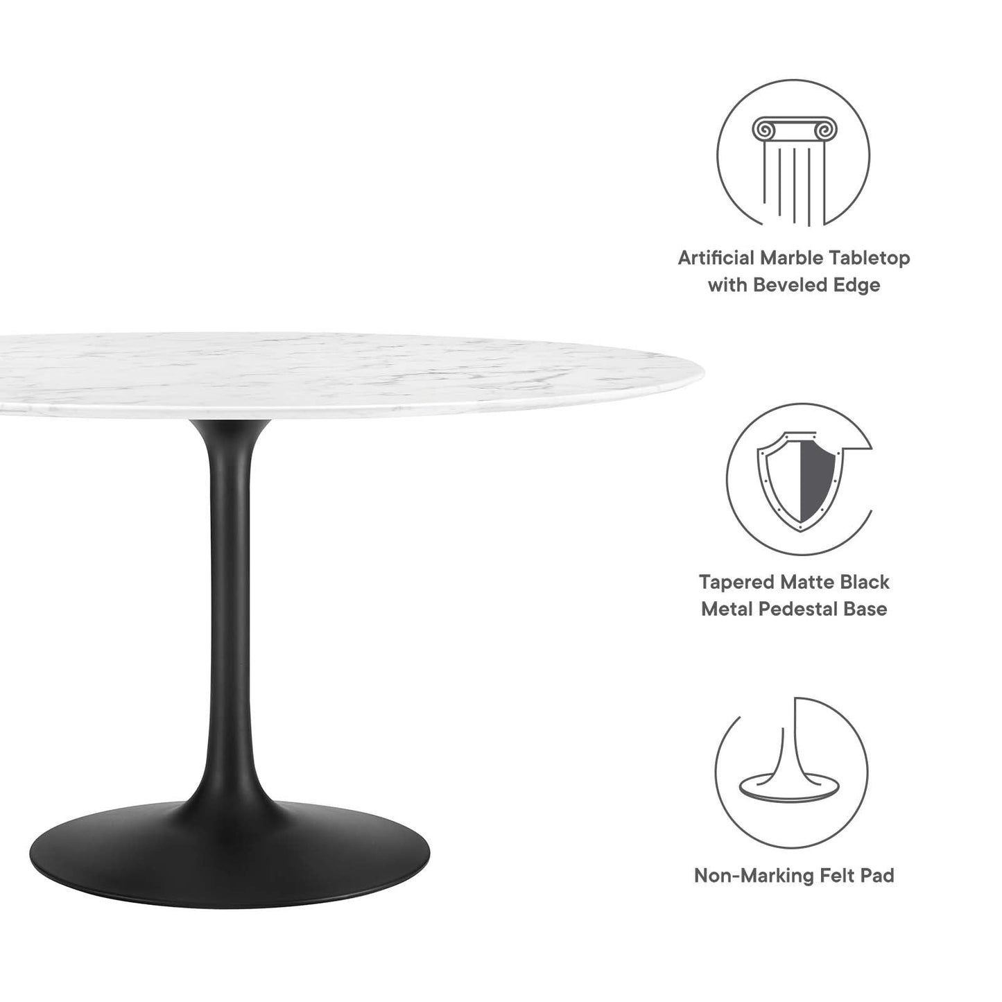 Lippa 54" Round Artificial Marble Dining Table Black White EEI-3528-BLK-WHI