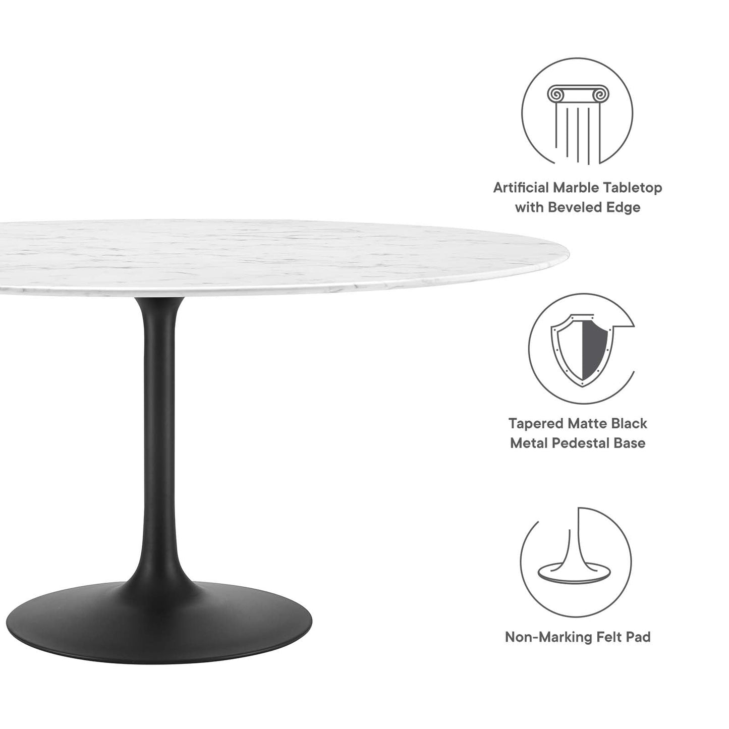 Lippa 60" Round Artificial Marble Dining Table Black White EEI-3529-BLK-WHI