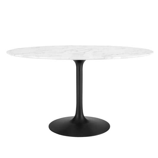 Lippa 54" Oval Artificial Marble Dining Table Black White EEI-3530-BLK-WHI