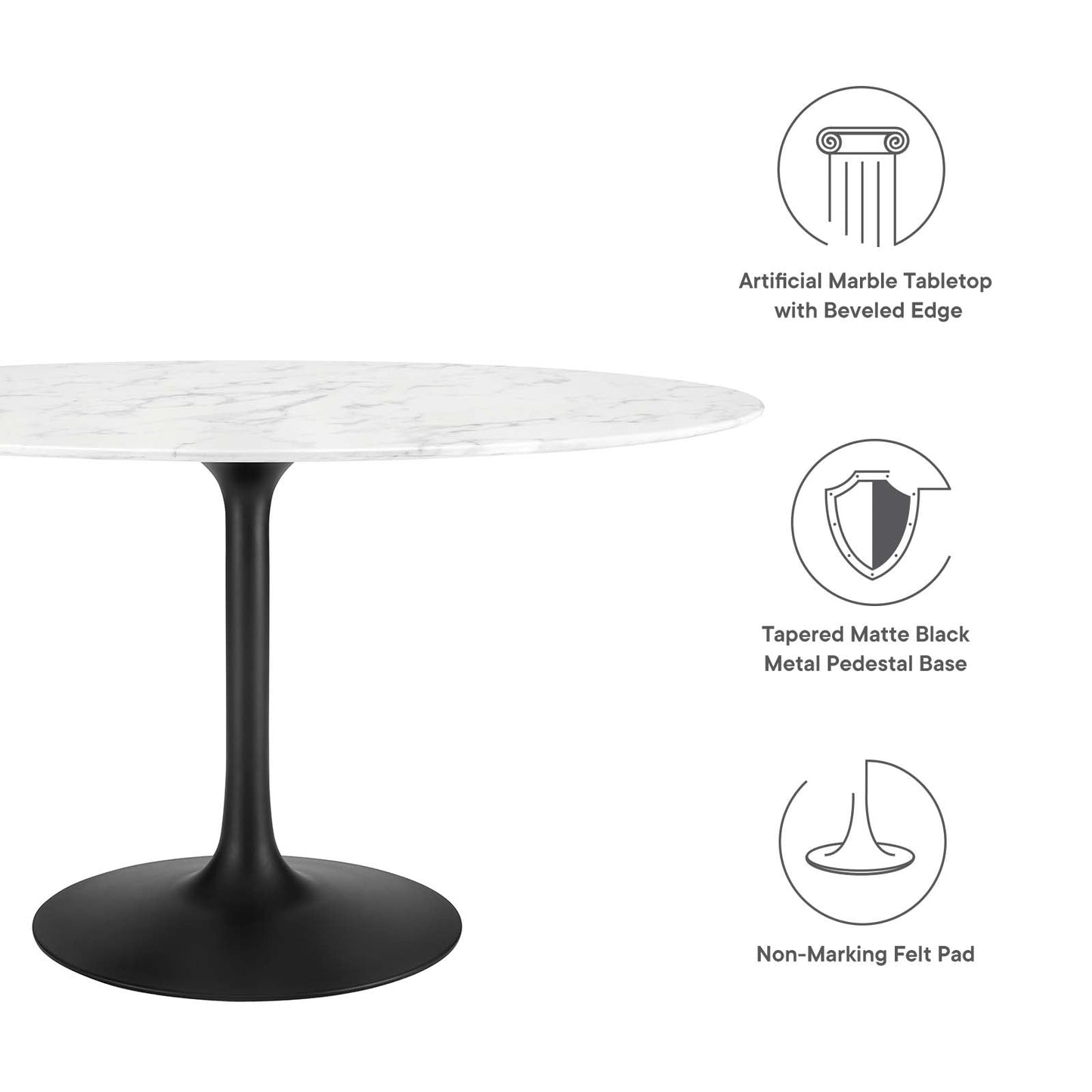 Lippa 54" Oval Artificial Marble Dining Table Black White EEI-3530-BLK-WHI