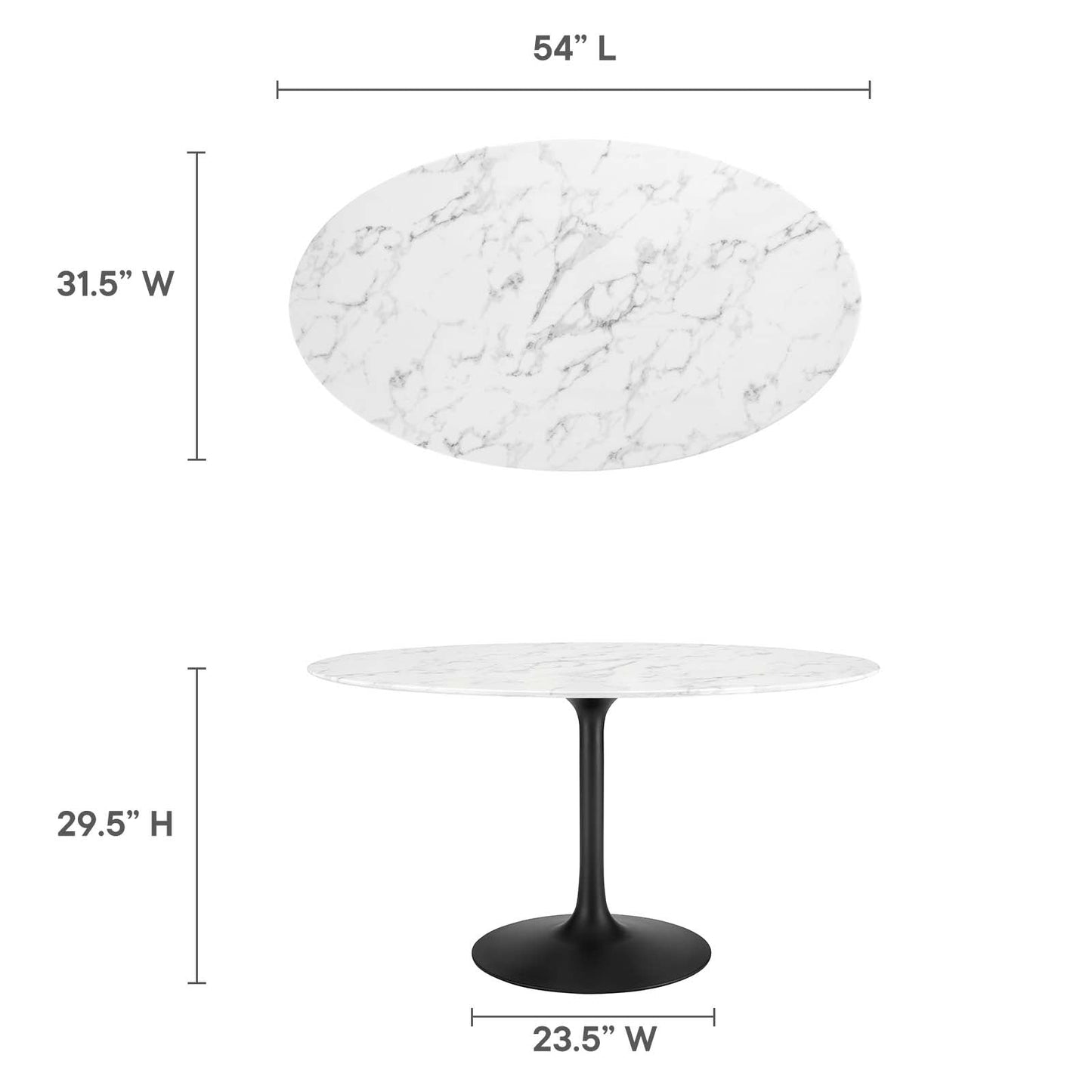 Lippa 54" Oval Artificial Marble Dining Table Black White EEI-3530-BLK-WHI