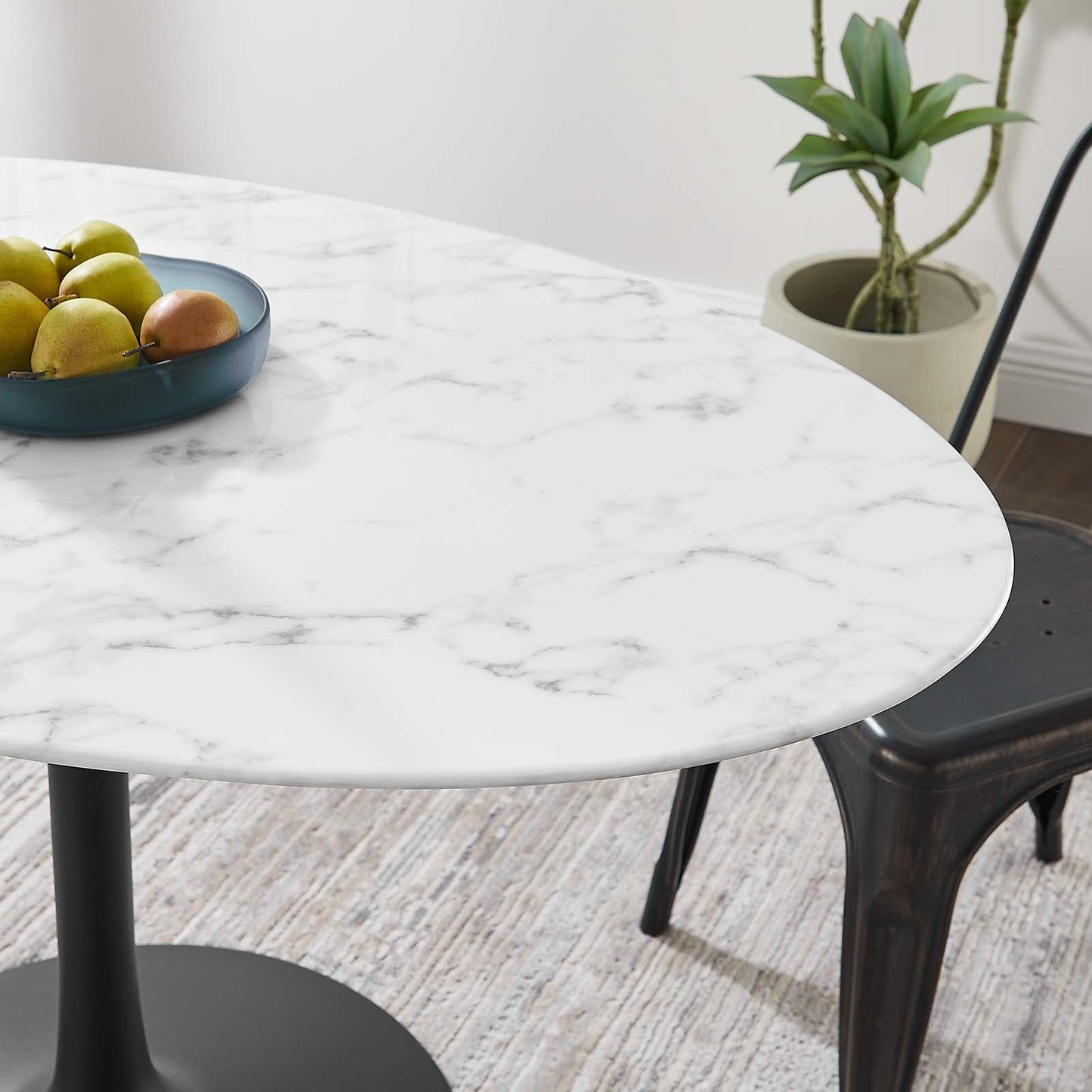 Lippa 54" Oval Artificial Marble Dining Table Black White EEI-3530-BLK-WHI