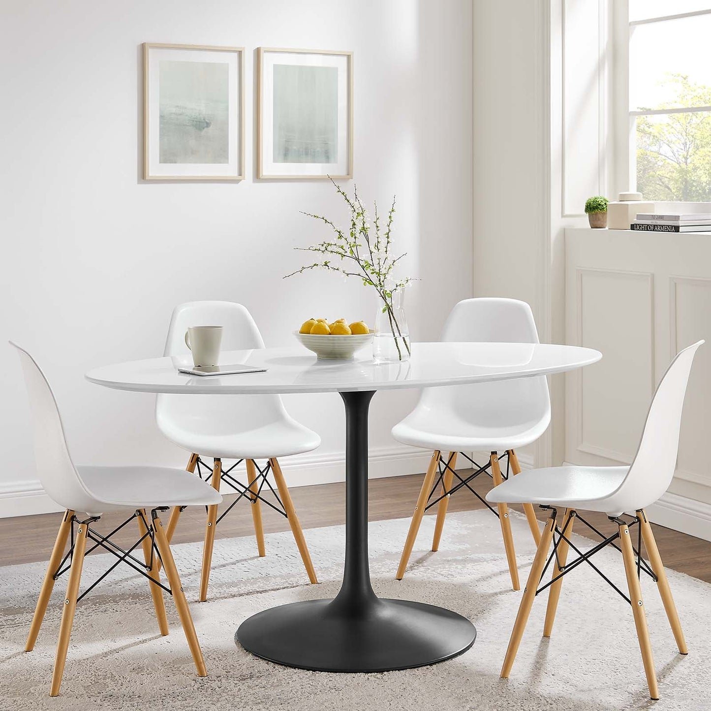 Lippa 60" Oval Dining Table Black White EEI-3539-BLK-WHI