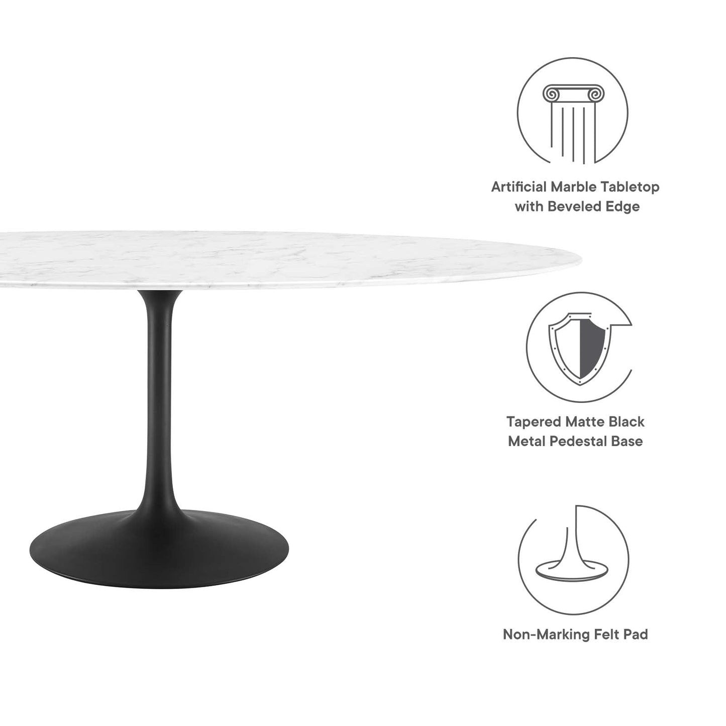 Lippa 78" Oval Artificial Marble Dining Table Black White EEI-3542-BLK-WHI