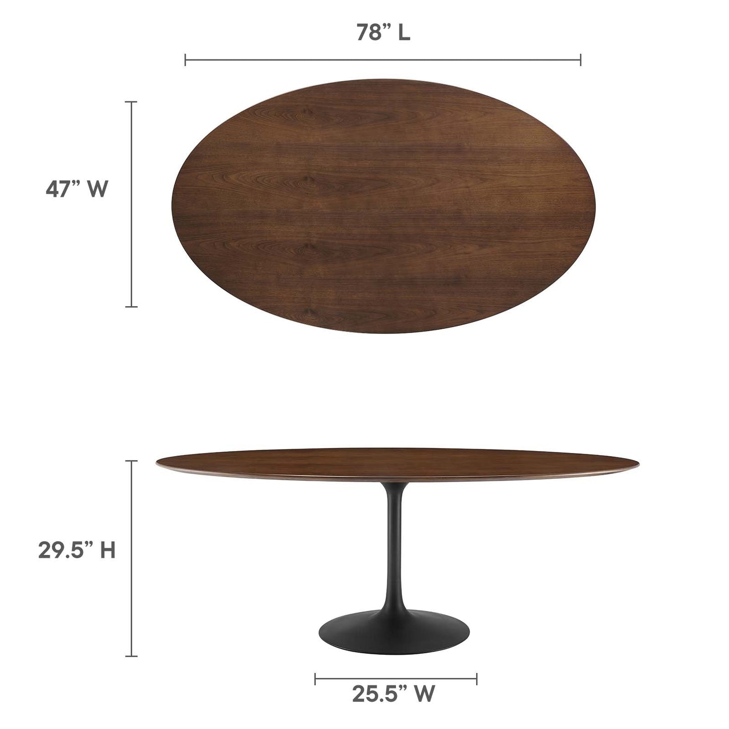 Lippa 78" Oval Walnut Wood Grain Dining Table Black Walnut EEI-3544-BLK-WAL