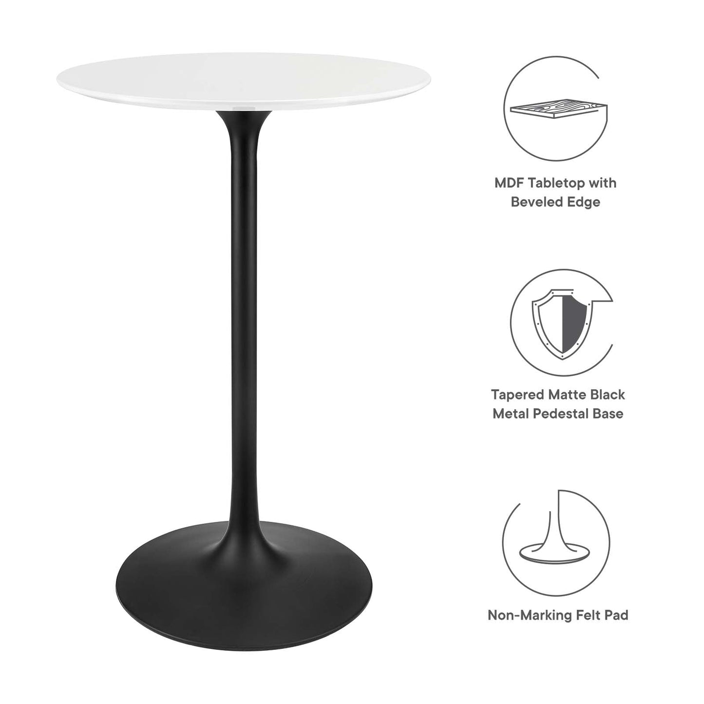 Lippa 28" Round Bar Table Black White EEI-3545-BLK-WHI