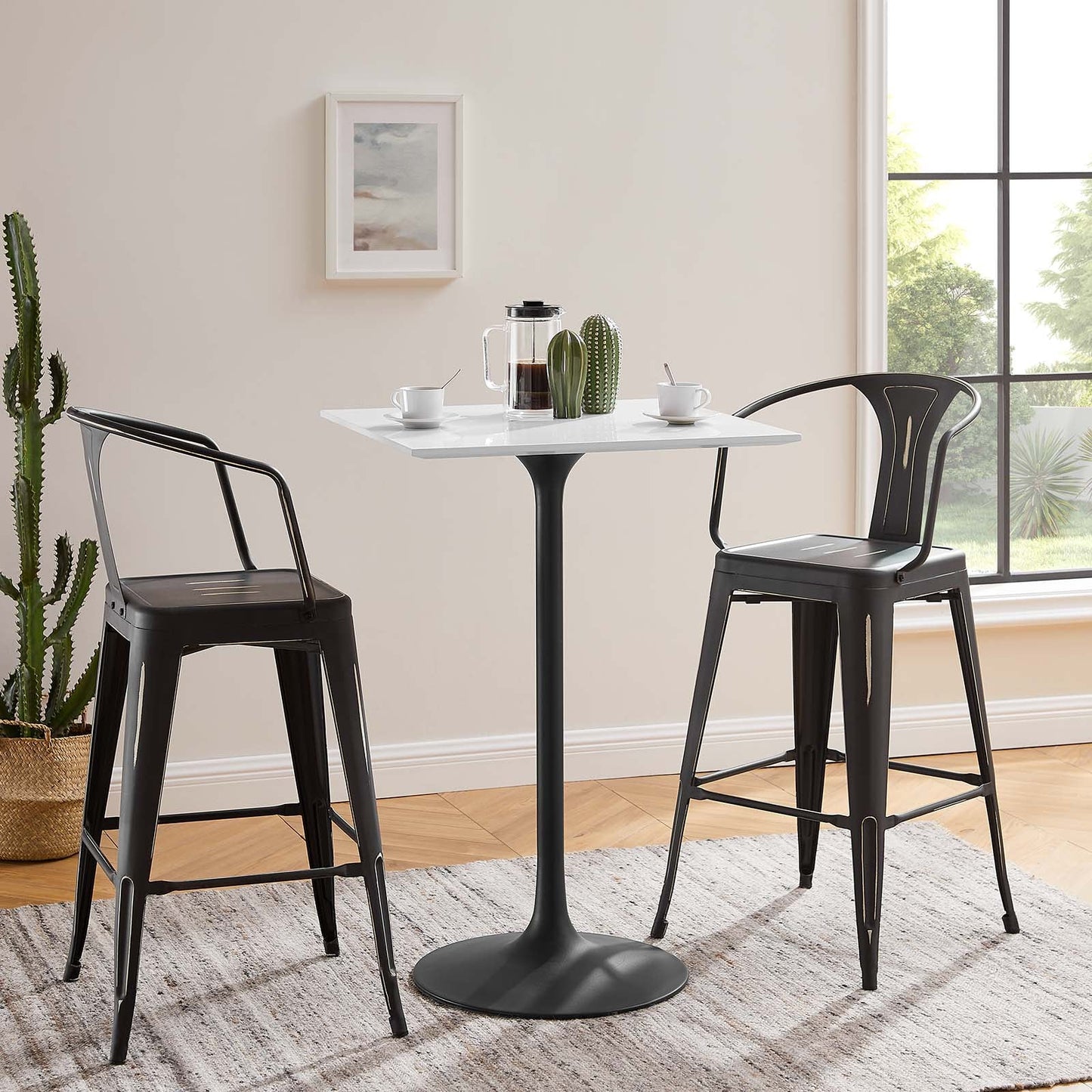 Lippa 28" Square Bar Table Black White EEI-3546-BLK-WHI