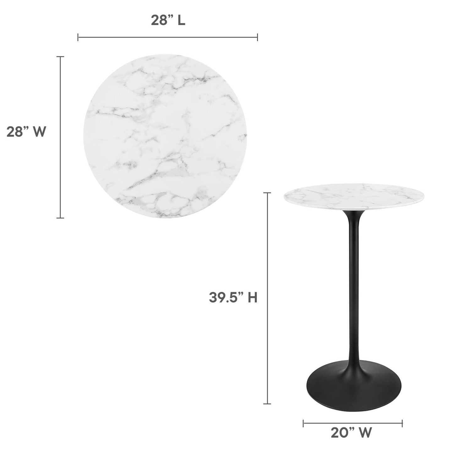 Lippa 28" Round Artificial Marble Bar Table Black White EEI-3547-BLK-WHI