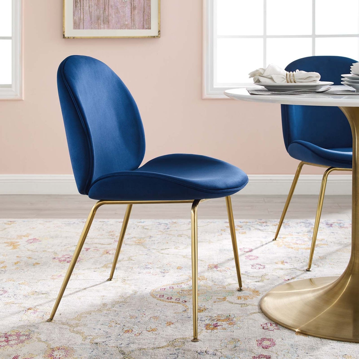 Scoop Gold Stainless Steel Leg Performance Velvet Dining Chair Navy EEI-3548-NAV