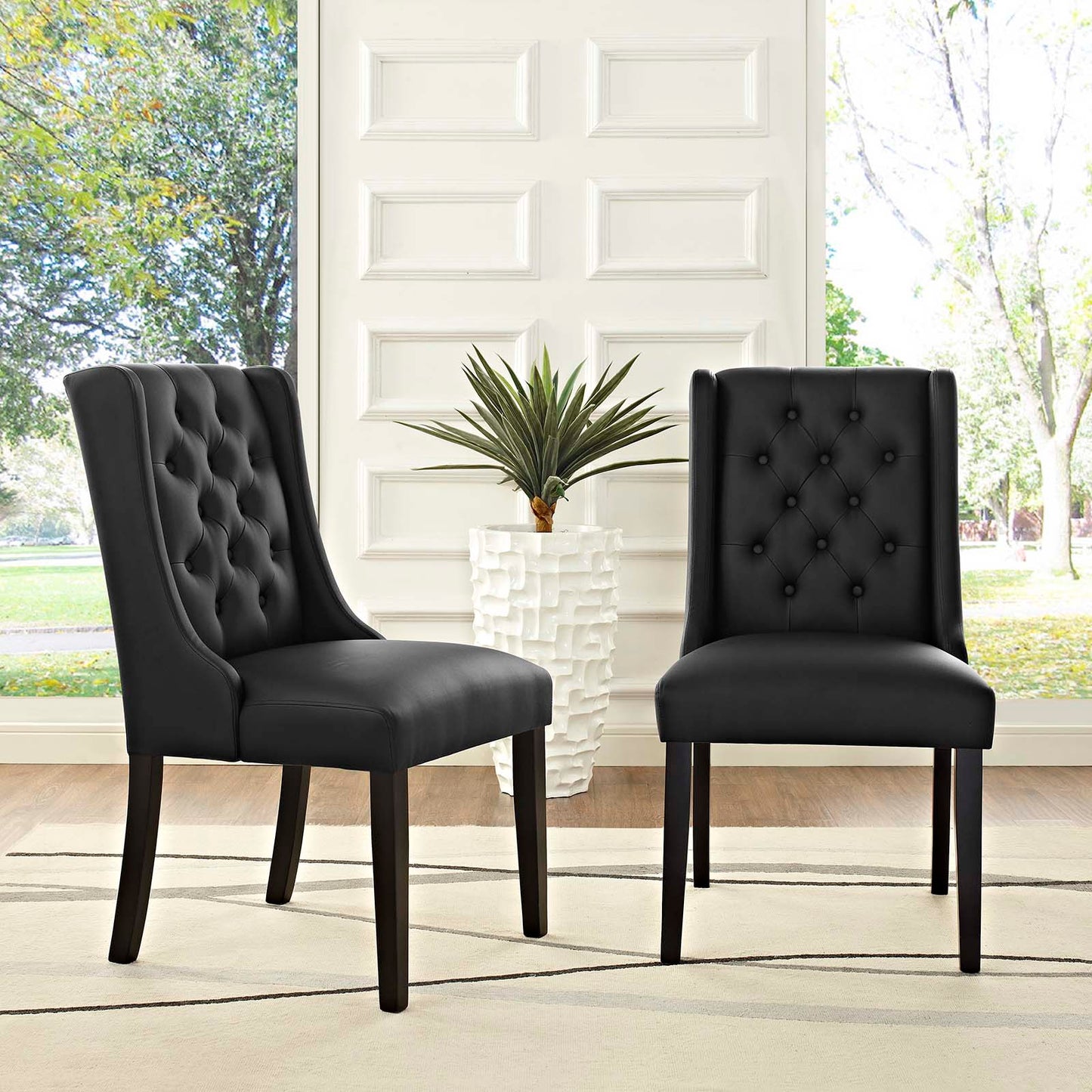 Baronet Dining Chair Vinyl Set of 2 Black EEI-3555-BLK