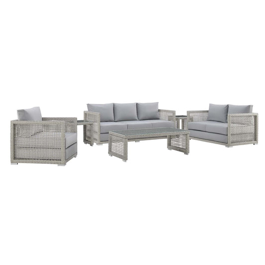 Aura 6 Piece Outdoor Patio Wicker Rattan Set Gray Gray EEI-3559-GRY-GRY-SET