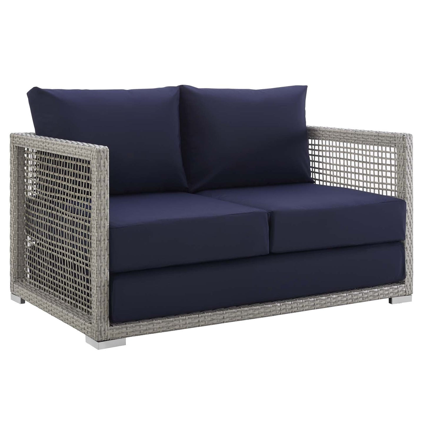 Aura 6 Piece Outdoor Patio Wicker Rattan Set Gray Navy EEI-3559-GRY-NAV-SET